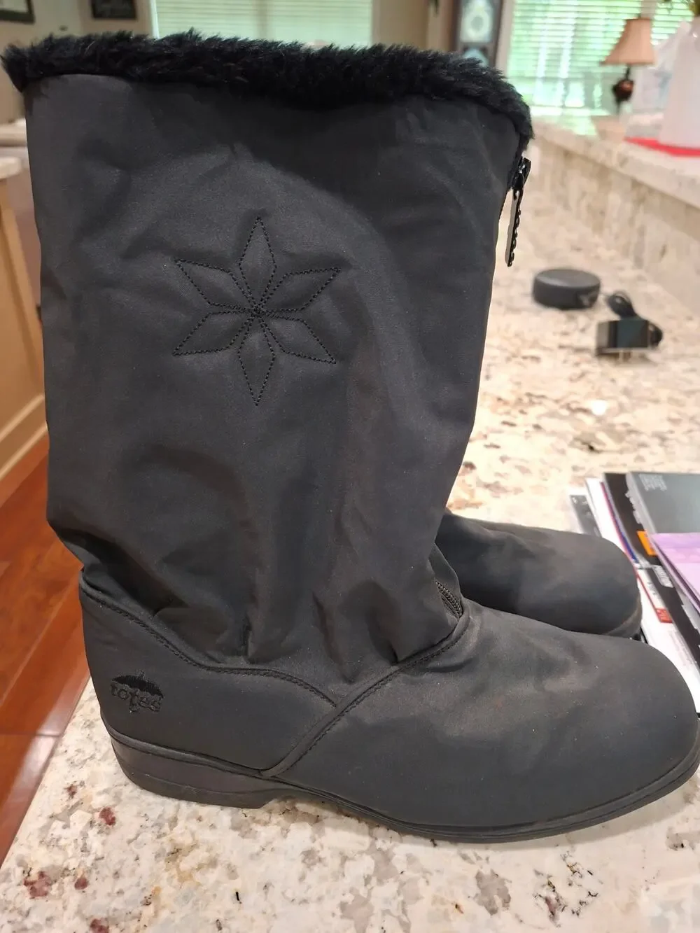 Totes Womens Boots Winter Faux Fur Lined Sz 11W Black Zip Up